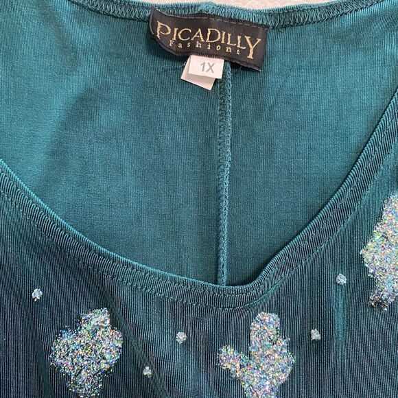 PICCADILLY Fluid Jersey Maxi Dress with bedazzle in peacock blue Christmas - Picture 8 of 13